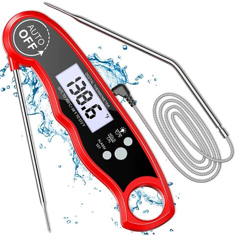 Fleischthermometer Grillthermometer, LCD Digitales Bratenthermometer Küchenthermometer mit 2 Edelstahlsonden und langem Magnetdraht, voreingestellte Temperatur für Küchengrillofen Räucheröl