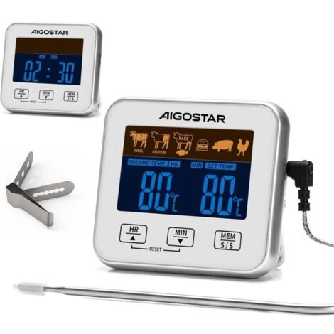 Fleischthermometer Kochthermometer, Digitales Küchenthermometer mit Timer für Smoker, LCD-Hintergrundbeleuchtung, BBQ-Thermometer mit Alarmfunktion, Schnelle und genaue Messungen.