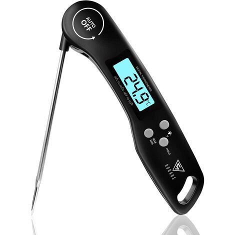 Fleischthermometer Küchenthermometer Digital Thermometer mit 3s Sofortiges Auslesen, Faltbar Lange Sonde und LCD Bildschirm, Auto ON/Off für Küche, Grill, BBQ, Baby-Ernährung