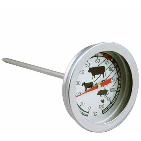 Fleischthermometer, mit Symbolen zum einfachen Ablesen, Edelstahl, silber/rot
