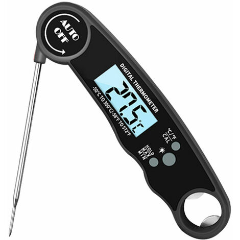 Fleischthermometer, schnell zusammenklappbares, digitales, sofort ablesbares BBQ-Thermometer mit Kalibrierung und Hintergrundbeleuchtung, Schwarz