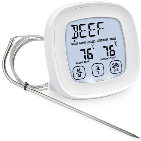 Fleischthermometer Sofort ablesbares Lebensmittelthermometer Digitales Kochthermometer mit Timer-Alarmsonde für Ofen, Küche, Grill, Raucher – Weiß