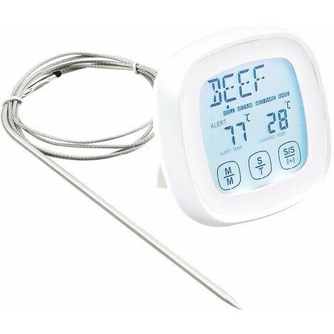 Fleischthermometer Sofort ablesbares Lebensmittelthermometer Digitales Kochthermometer mit Timer-Alarmsonde für Ofen, Küche, Grill, Raucher – Weiß