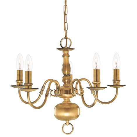 FLEMISH - 5LT Lustre chandelier 5 branches Laiton antique E14 max 5x60w Diam 52cm