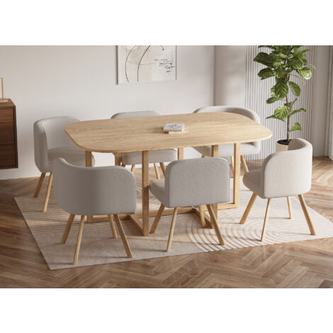 DECO IN PARIS FLEN XL - Ensemble table + 6 chaises encastrables beige FLEN XL