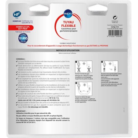 Flessibile gas propano a gas lung. 2m durata di vita utile 10 anni originale - Forni, Fornelli Elettrici e a Gas - WPRO - 603103662734143766