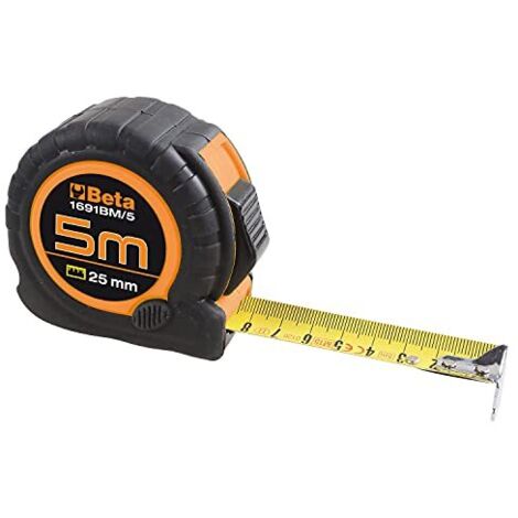 Flessometro cassa bi-materiale in abs Beta antiurto nastro in acciaio 25 mm classe di precisione II lunghezza 5 metri