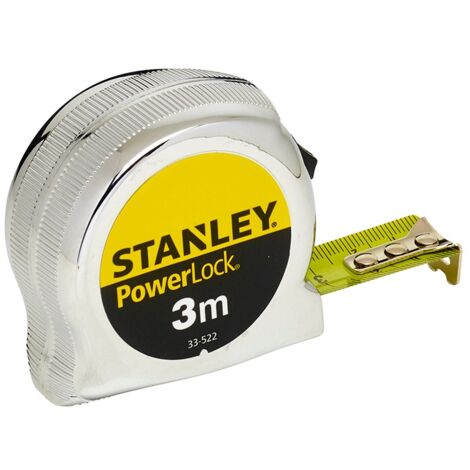 Flessometro cromato STANLEY POWER LOCK metro rullina con gancio 3 metri