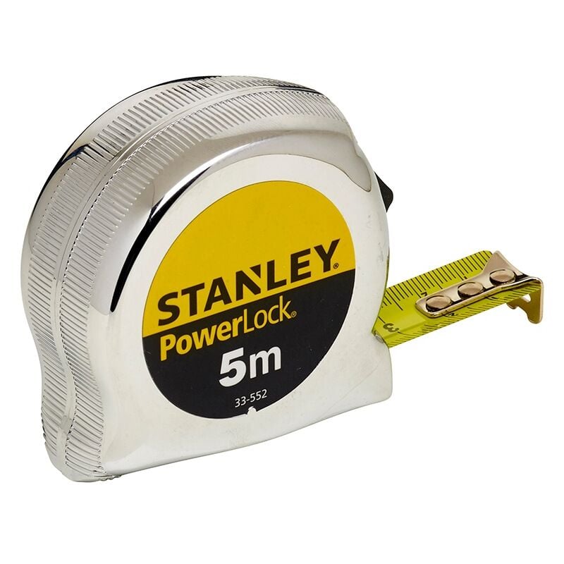 Image of Flessometro cromato Stanley power lock metro rullina con gancio 5 metri