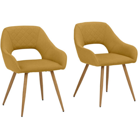 Fleur 2-Ensemble de 2 chaises de salle à manger rembourrées en tissu tissé moutarde
