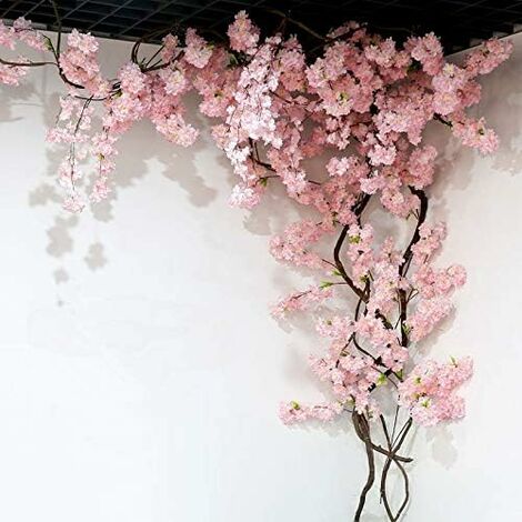 Fleur Artificielle 105 Cm Faux Cerisier Fleur Arbre 3 Fourche Sakura Branche Fleur Artificielle Soie De Mariage Fond Décoration Murale