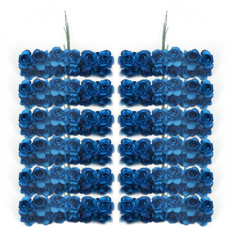 Fleur Artificielle [144 Roses Prunus Royal Blue] pour Décorations Boîte de Bonbons, Diadèmes en Rotin, DIY et Créations Florales