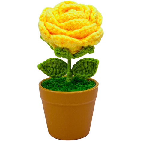 Fleur artificielle en macramé - Plante en pot miniature - Rose dorée pour la Saint Valentin et la Fête des Mères