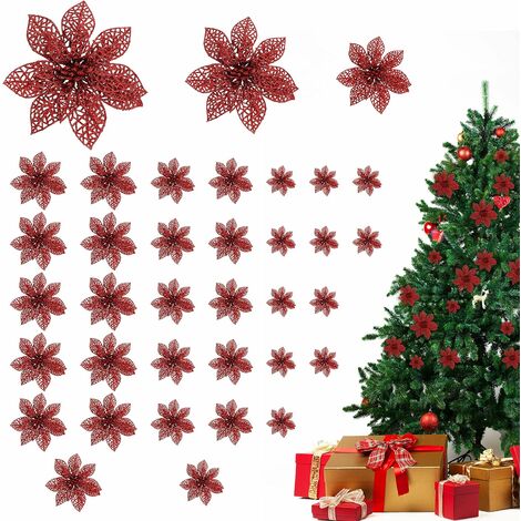 Fleur Artificielle Noël Poinsettia (Lot de 14)