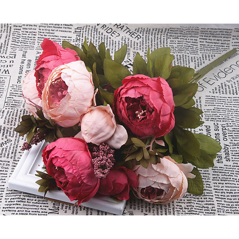 Tigrezy - Fleur artificielle pivoine fausse fleur plantes de verdure (rose foncé)