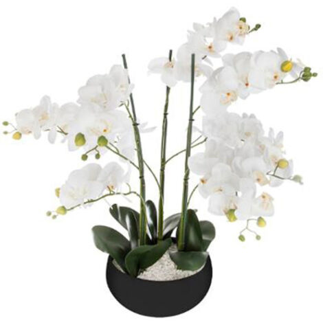 Fleur Artificielle Pot Ciment "Orchidée" 65cm Noir