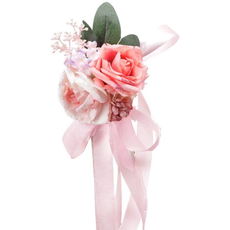 Fleur de Dos de Chaise de Simulation de Roses, Fleurs de Dos de Chaise de Mariage Floral Rose avec des Feuilles et des Rubans (Z)