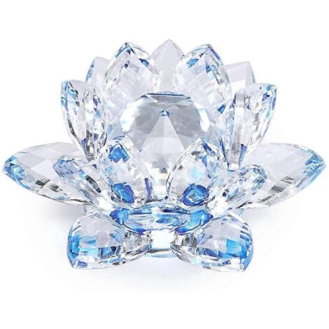 Fleur de lotus en cristal, diamètre 100 mm (4") - Décoration intérieure, cadeau idéal pour anniversaires et fêtes (Bleu)