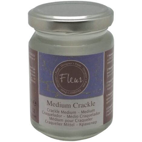 FLEUR DESIGNER'S PAINT  Medium per Effetto Crackle, 130 ml, Trasparente, Base Acqua, Per ottenere Oggetti e Superfici con effetto Screpolato ed Antico, Adatto su Qualsiasi Materiale.