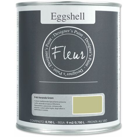 FLEUR DESIGNER'S PAINT  Smalto Satinato Lavabile a Base d'Acqua e ad Altissima Resistenza, Fleur Eggshell F46, Colore Veranda Green, Made in Italy, Formato da 750 ml