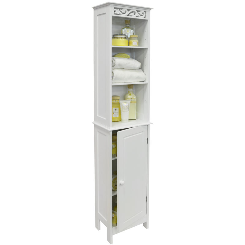 Fleur Floor Standing Tall Bathroom Storage Cupboard With Open Shelves White Ba8230