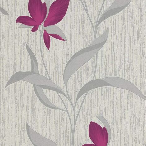 main image of "Fleur Purple Flower Wallpaper 9730-09 Silver Glitter Trail"
