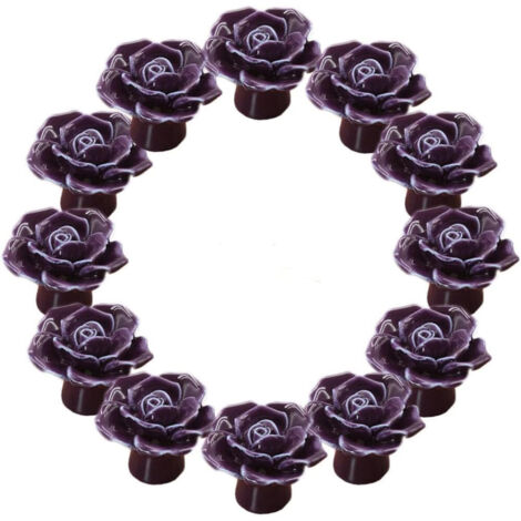 Fleur Rose Poignée de porte en céramique Commode Armoire de cuisine Placard Tiroir Poignées Lot de 12 pack,violettes.