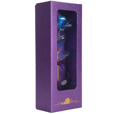 Fleur Rose Transparente avec Support en Forme de Cœur - Boîte Cadre Violette et Bleue - Collection Artisanale