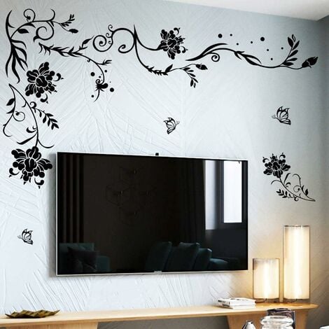 Style chinois fleur blanche arbre noir et oiseau volant sticker