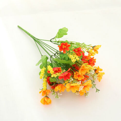 Fleurs Artificielles 1 Pièce, Faux Daisy Monofilament Fleur Plastique Arbuste Plante Intérieur Extérieur Maison Cuisine Décor Jardin Vert Arbuste Fleur Artificielle, Orange