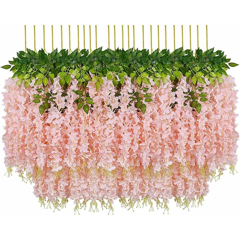 Lot de 24 Artificielle Fleurs Faux Wisteria Vigne Soie Fleur Suspendue Guirlande pour la Maison Jardin Partie De Mariage Décor Simulation Fleur(Lot