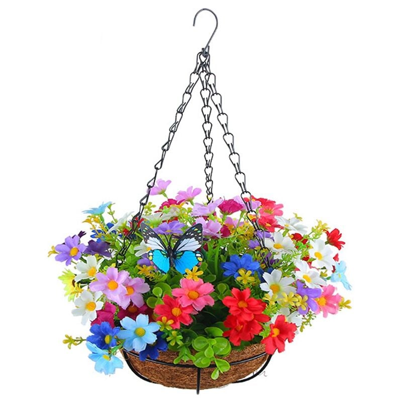 Fleurs Artificielles à Suspendre dans un Panier pour DéCor de Jardin de Pelouse de Patio, pour la DéCoration D'ExtéRieur et D'IntéRieur-Multicolore