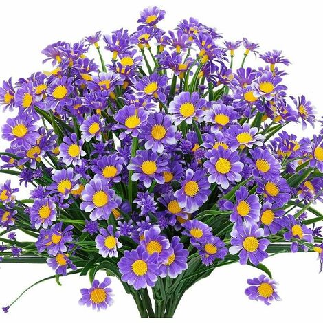 Fleurs artificielles de marguerite, 4 pièces Fleurs artificielles Arbustes en plastique vert Faux fleurs Intérieur extérieur Fleurs artificielles (Violet),STAR.L