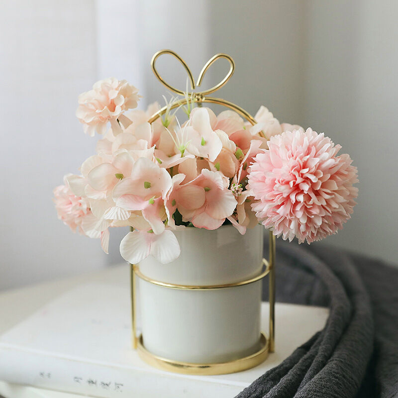 Fleurs artificielles en soie avec vase - Arrangement floral pour décoration de maison