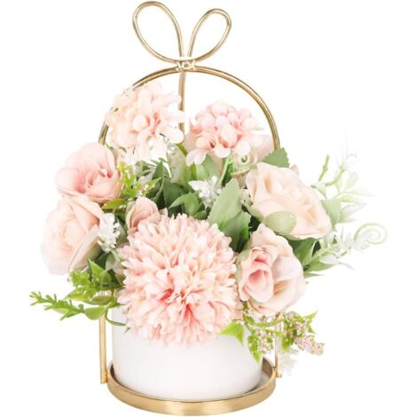 Fleurs artificielles en soie avec vase, fausses hortensias et chrysanthèmes pour décoration d'intérieur, mariage, centre de table, salon, bureau