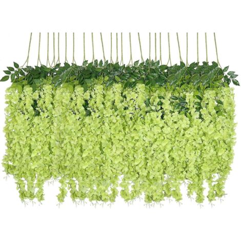 Fleurs artificielles en soie suspendues en forme de vigne de glycine pour décoration de maison, mariage et fête (26 pièces, vertes)