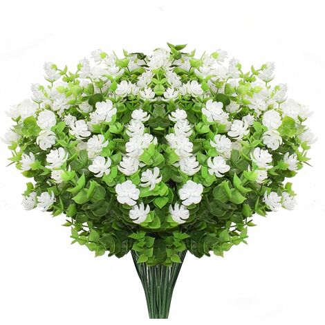 Fleurs Artificielles Extérieures 10 Lots Fleurs . Fleurs Artificielles en Plastique Extérieur Résistantes Aux UV Bouquets de Fleurs Plantes Décoratives pour Arrangement Floral (Blanc)
