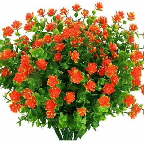 Fleurs Artificielles Faux Extérieur, Faux Plastique Verdure pour Intérieur Extérieur Suspendu Jardinière Bureau À Domicile De Mariage Ferme Décor 8 Pcs Coucher De Soleil Rouge
