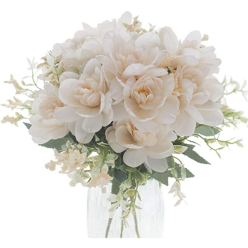 Fleurs Artificielles Faux Pivoine Arrangements de Fleurs en Plastique Bouquet de DéCoration pour Centres de Table de Mariage 3 Paquets (Blanc)