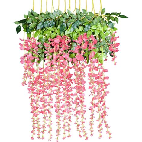 Fleurs artificielles, glycine artificielle, décoration murale, chaque brin mesure 110 cm de long, en soie, pour mariages, maison, jardin, fête, 12 pièces rose