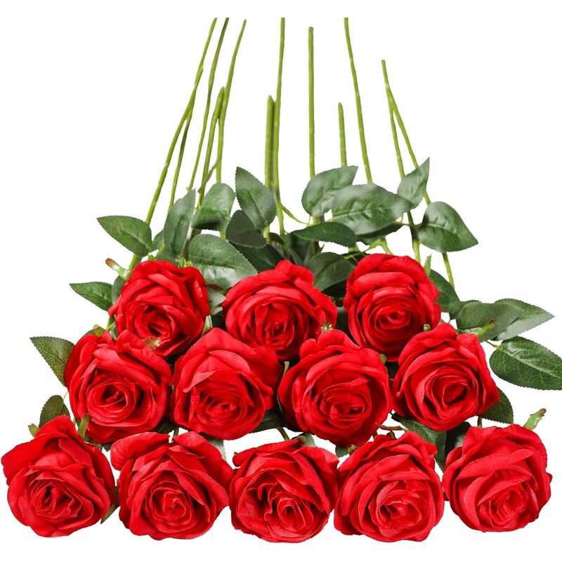 Groofoo - Fleurs artificielles Lot de 12 Roses Artificielles,Deco Fausses Fleurs en Soie avec Tige Simple de 19,68 pouces,Fleur Réaliste pour Fête