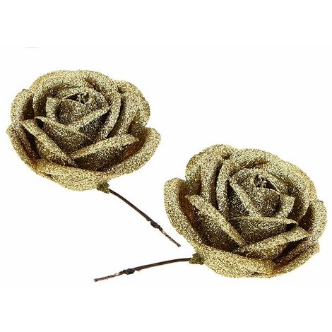 Fleurs artificielles paillettes décoratives - set 2 pcs - Or - SILUMEN