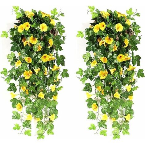 Fleurs artificielles pendantes d'extérieur fleurs artificielles retombantes d'intérieur, plantes artificielles pour décorations de mariage, jardin, mur, balcon - fleur jaune