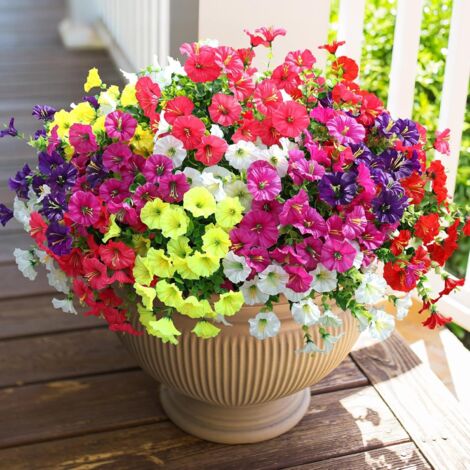 Fleurs Artificielles Résistantes UV – Lot de 12 Bouquets de Liseron avec Eucalyptus, Plantes Faux Réalistes pour Décoration Extérieure Jardin, Terrasse et Balcon