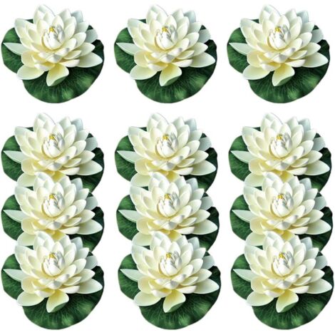 Fleurs de Lotus artificielles flottantes en mousse, avec ornements de nénuphars, blanc ivoire, parfaites pour le patio, l'étang, la piscine, l'aquarium, la maison, le jardin, la fête de mariage, la dé