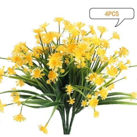 Fleurs de marguerite artificielle, 4 PCS Faux Marguerite Verdure Bush Faux Plastique Arbustes Jardin Porche Fenêtre Maison Cuisine