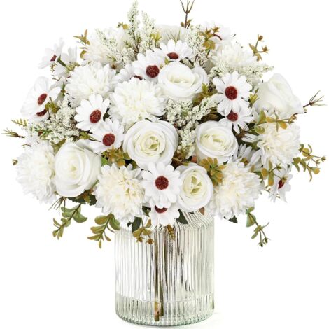 Fleurs De Rose Artificielles, Bouquet De Roses Artificielles En Soie, Décoration De Table, De Salon Ou De Mariage, Lot De 4, Blanc