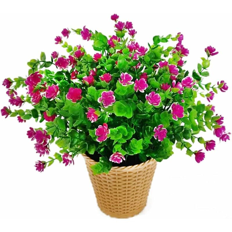 Artificielle Faux Fleurs, 4Pack artificielles uv Résistant Verdure Arbustes Plantes Intérieur Extérieur Suspendus Planteur Accueil Jardin Décor (Pink)