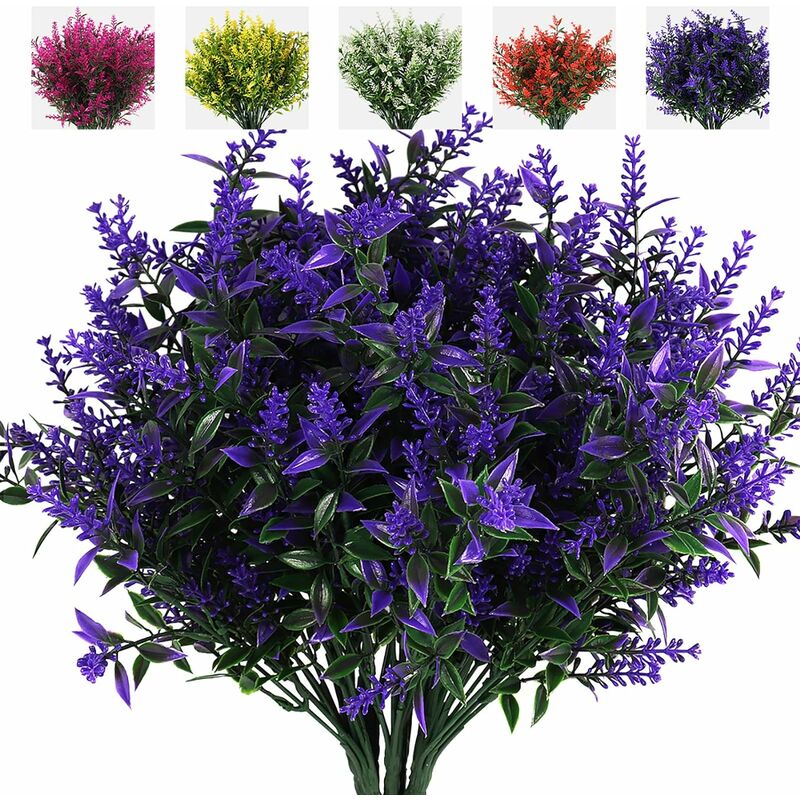 Ineasicer - 8 Bundles Fleurs en Plastique Violettes, Décoration végétale résistante aux uv Extérieur Intérieur, Plantes en Plastique pour Maison