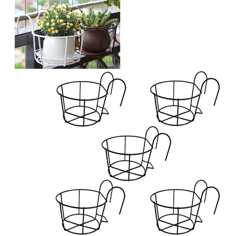 Ensoleille - Fleurs Ronds à Suspendre en Fer, 5 Pièces Pot Plante Garde Corps, Support Jardiniere Balcon Rond, Métal Pots De Jardin Support, Convient